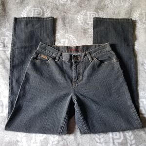 Eddie Bauer Women's Jeans 4R Black Faded Dark Wash Straight Bootcut Pockets